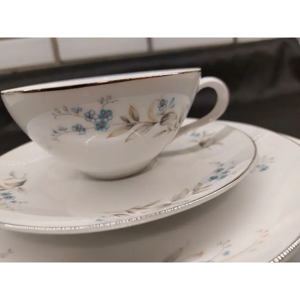 Vintage Fine China of Japan Forget Me Not 4 Pc Setting Teacup Saucer Plates Set